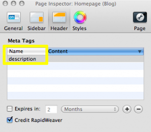 page description in rapidweaver 2