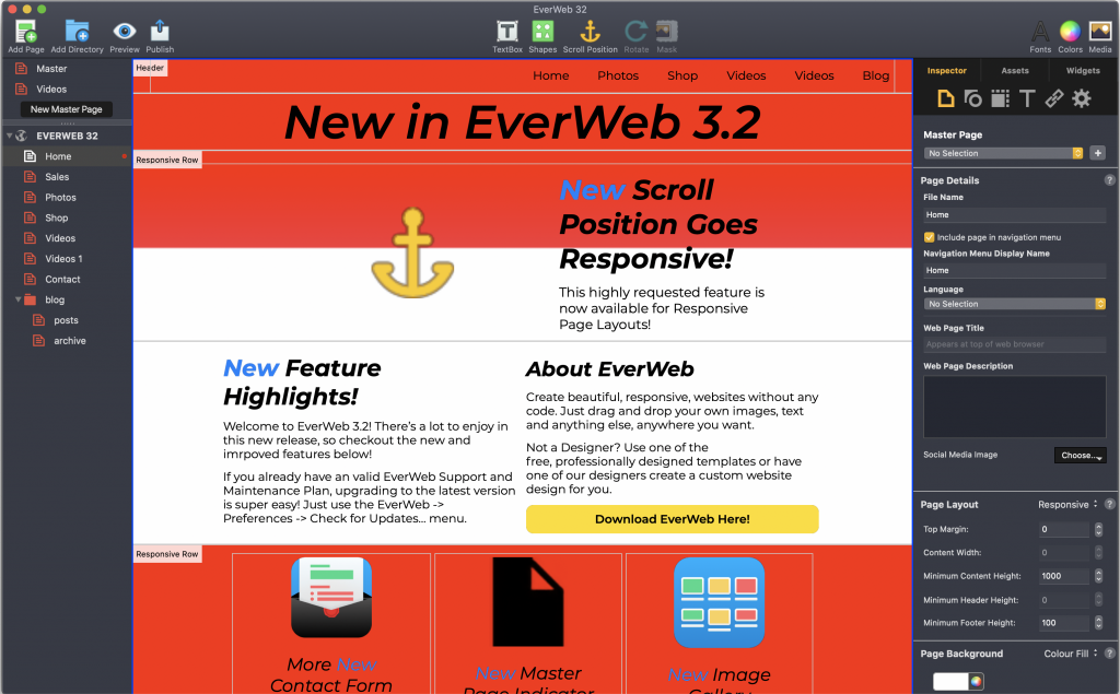 EverWeb's Set Selected Shape As Scroll Position Feature