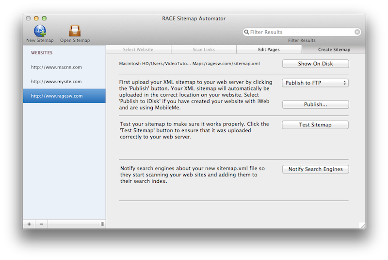 Instantly Publish Your XML Sitemap to your FTP Server or MobileMe