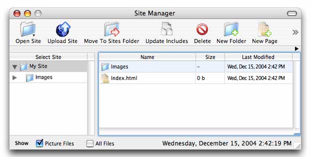 New Web Sites in WebDesign's Site Manager